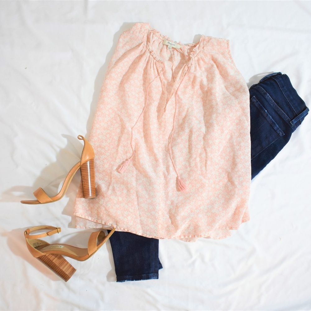 Madewell Flower Detail Pink Sleeveless Blouse